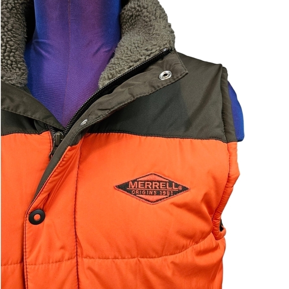 Merrell Ditmar Front Zip Blaze Orange & Brown Quilted Puffer Vest Size Small Men - Picture 2 of 9